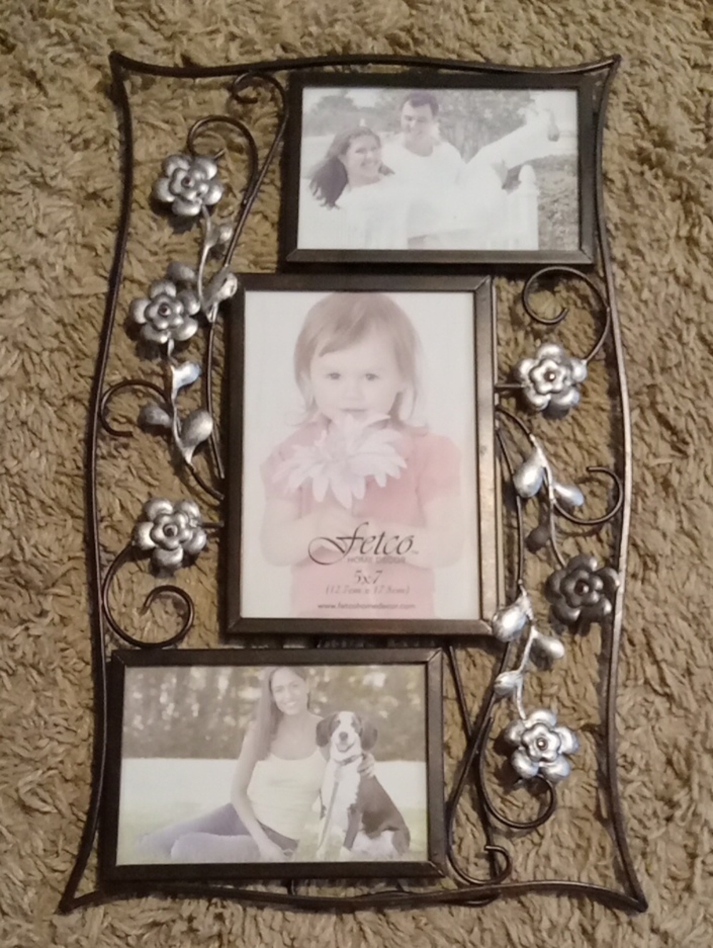 Fetco Bronze Frame with Silver Floral Accents - Triple Opening